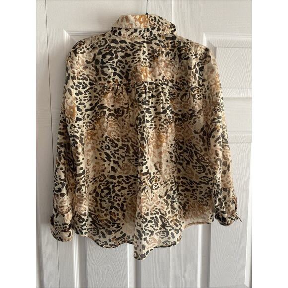 Baily 44 Cheetah Print Sheer Button Up Blouse Career Glam Size Medium - Picture 7 of 8